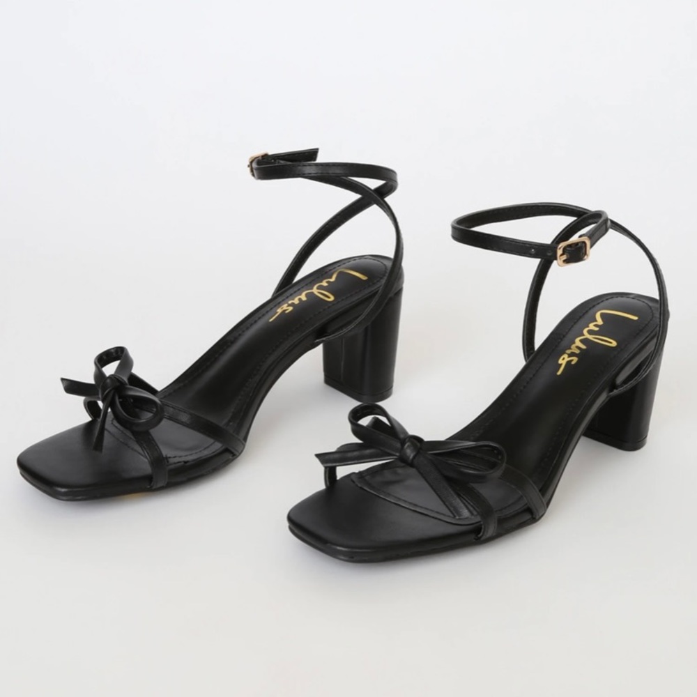 Rezzy Black Bow Ankle Strap High Heel Sandals
